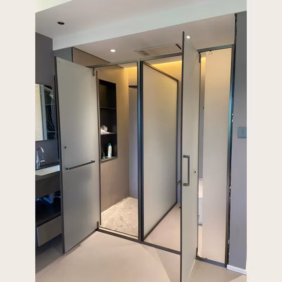 Cheap Soft Closing Tempered Glass Large Stainless Steel Wheel Single Double Sliding Door