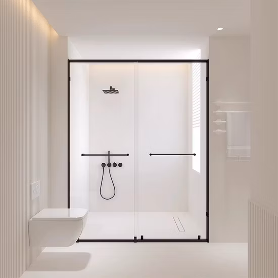 Cheap Soft Closing Tempered Glass Large Stainless Steel Wheel Single Double Sliding Door