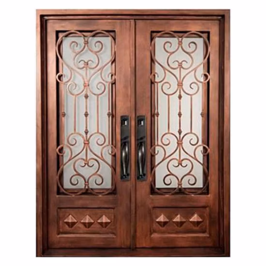 El último fabricante de frente exterior de cobre para entrada de villa, puerta doble de hierro forjado