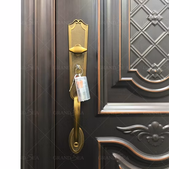 Puerta de acero de seguridad frontal principal de cobre, entrada de metal, entrada de lujo residencial, precio barato de alta gama