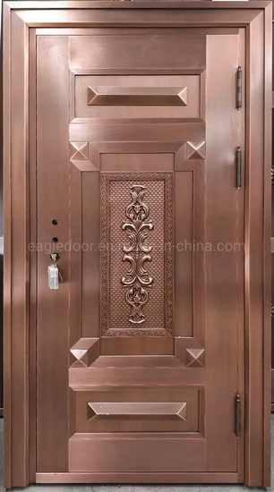 Diseño de puerta de entrada Puerta de entrada de cobre con inserto de vidrio templado